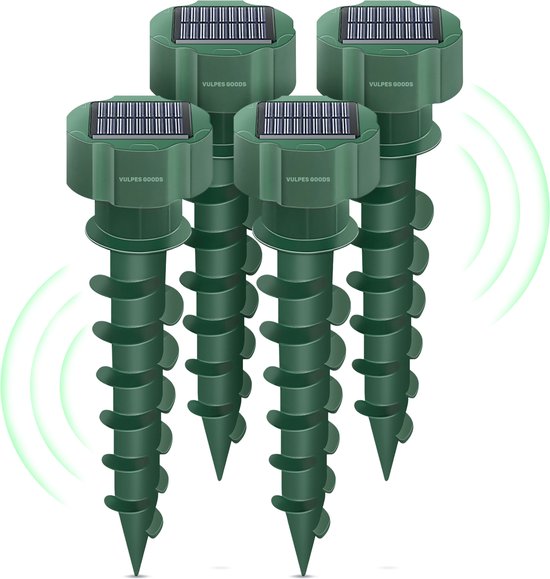 Vulpes Goods® Repellent - Répulsif à taupes - 4 pièces - Répulsif à souris - Contrôle des taupes - Alimenté par énergie solaire - Imperméable - Respectueux des animaux - PRO V2