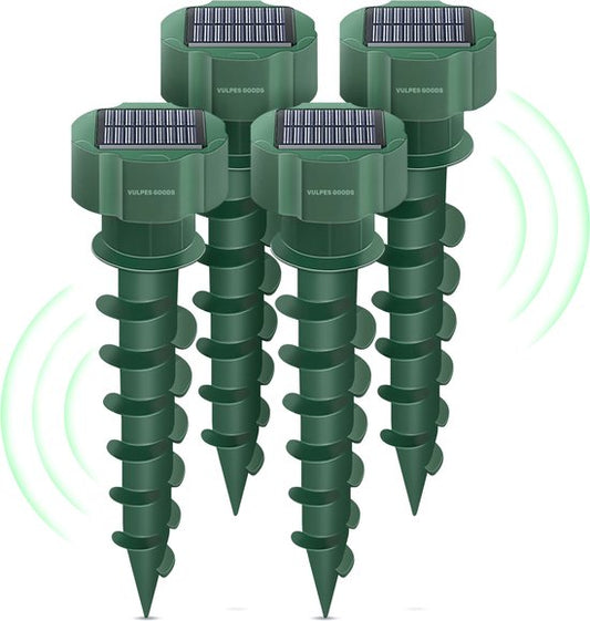 Vulpes Goods® Repellent - Répulsif à taupes - 4 pièces - Répulsif à souris - Contrôle des taupes - Alimenté par énergie solaire - Imperméable - Respectueux des animaux - PRO V2
