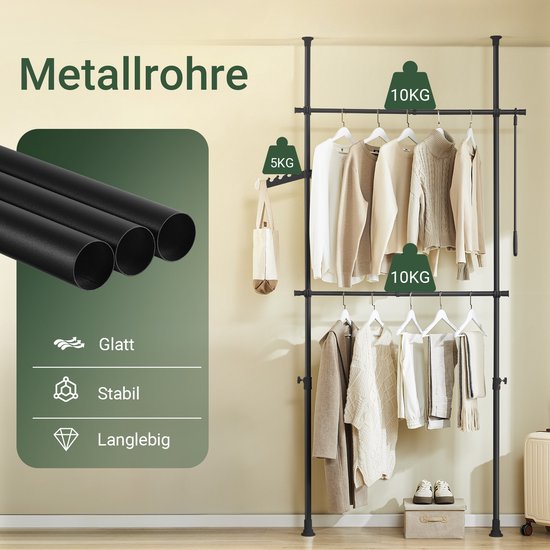 SoBuy Portemanteau télescopique - Système de rangement réglable - Système de penderie - L(75-126) × H(200-295) cm, Noir, FRG109-II-SCH