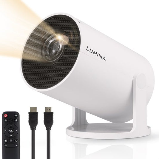 Lumina Mini Pro Beamer - Home cinema - Projecteur - Android 11.0 - WiFi 6 & Bluetooth 5.2 - Qualité d'image 4k - Ecran de projection - Blanc