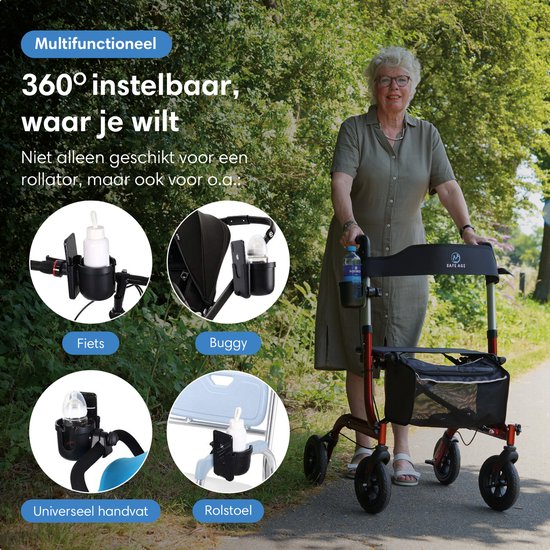 Safe Age® universal Cup Holder & Phone Holder - pour rollator, fauteuil roulant, landau et autres