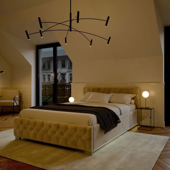Lit rembourré Nizza - 120 x 200 cm - Beige - LED Lighting & Bed Drawer