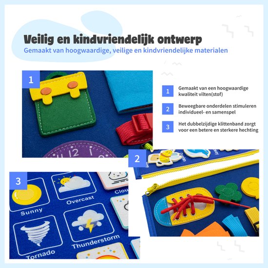 MontiPlay® Montessori Toys - Jouets sensoriels - Tableau d'activités - Tableau d'occupation - Livre d'activités Montessori pour la maison - Educatif - Jouets sensoriels - Bleu