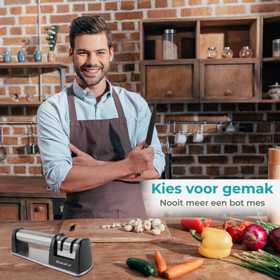 SharpFix 2-in-1 Couteau à aiguiser - Aiguisoir anti-dérapant pour couteaux - Aiguisoir pour piercing - Acier aiguisé - Acier inoxydable