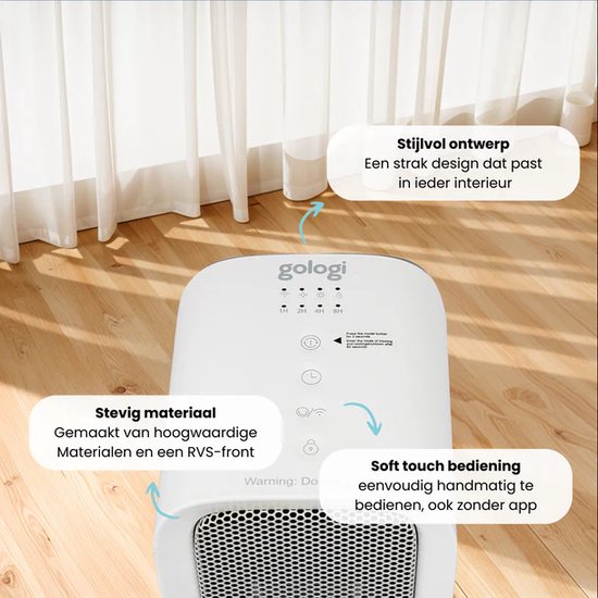 Gologi Ventilateur avec thermostat - Poêle électrique - Chauffage - Chauffage - Avec app et Touch Control - 1500W