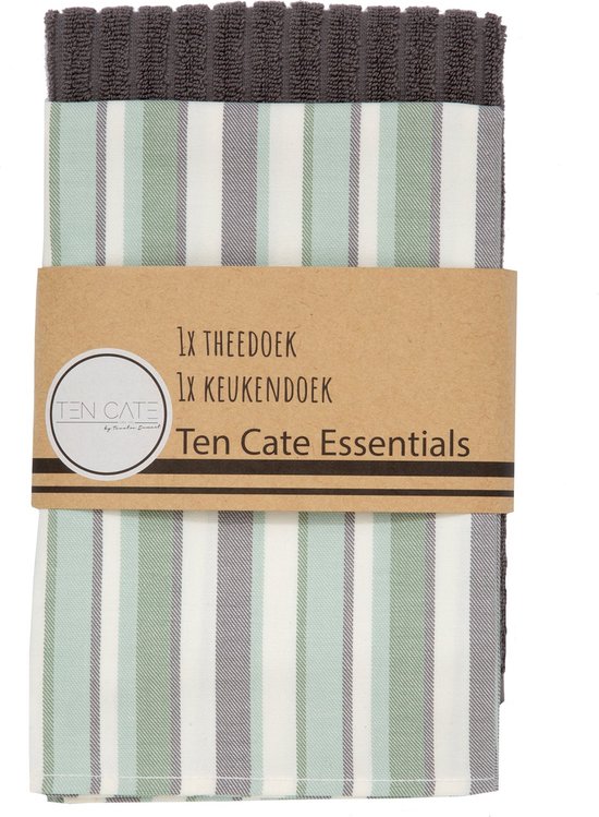Ten Cate - Set de torchons et serviettes de cuisine - Set de cuisine - Torchons et serviettes de cuisine - Serviettes de cuisine - 1x torchon 50x50 cm - 1x torchon 60x65 cm - Coton - Gris et vert