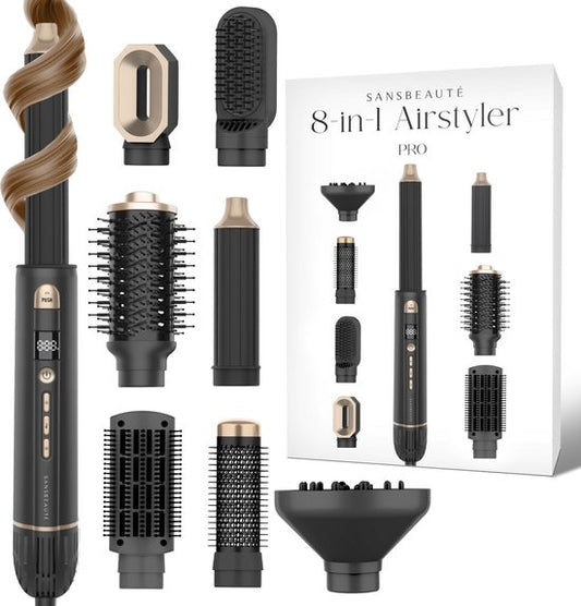 Sansbeauté® 8-in-1 Airstyler with Diffuser - Hairwrap - Multistyler - Hairdryer Brush Short Hair - Dupe - Hair styler - Hair dryer - Heat brush - Curling brush - Curling iron - Styling brush - Coldshot