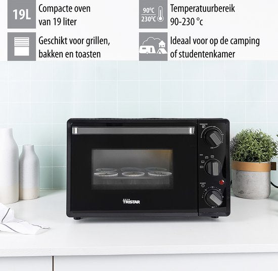 Tristar Four compact autoportant OV-3620 - Four 19 litres - 1300 watts - Chauffage par le haut et par le bas - Noir