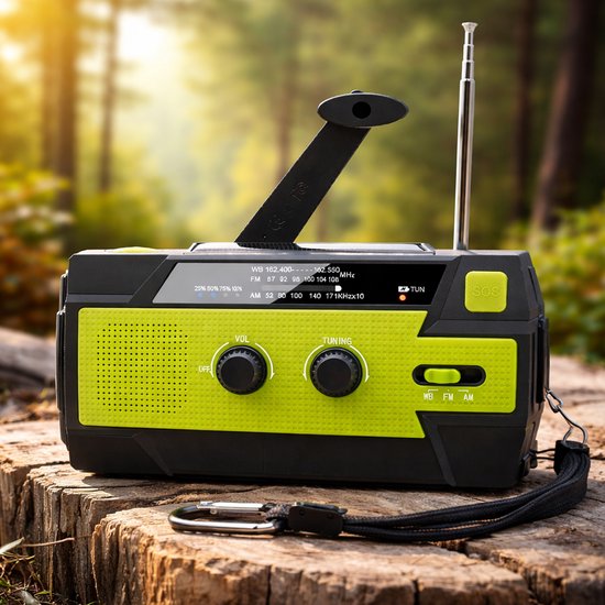 Radio d'urgence 2026 - Kit radio d'urgence classique - Vert - Radio d'urgence avec lampe de poche - Radio à piles - Banque d'énergie solaire - Radio d'urgence rembobinable - Kit d'urgence - Dynamo solaire - Radio de survie - Noir