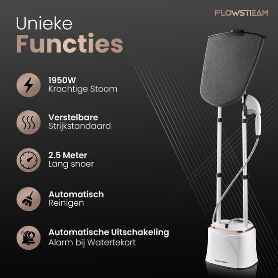 FLOWSTEAM® PRO Défroisseur à linge - Défroisseur à main - Nettoyeur vapeur - Défroisseur à linge - 150 minutes de vapeur - Cordon de 2,5 m - Blanc