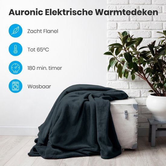 Couverture électrique Auronic - Duo Pack - Couverture chauffante - 1 personne - 3 niveaux de chaleur - 160x120cm - Anthracite