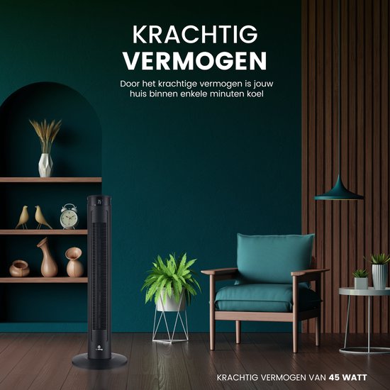 AirKing Ventilateur de Tour 94cm - Ventilateur de Colonne avec Télécommande - Minuterie - 3 Réglages de Vitesse - Oscillation & Ecran LED Dimmable - Efficace en Energie - Ventilateur de Refroidissement pour la Chambre - Noir