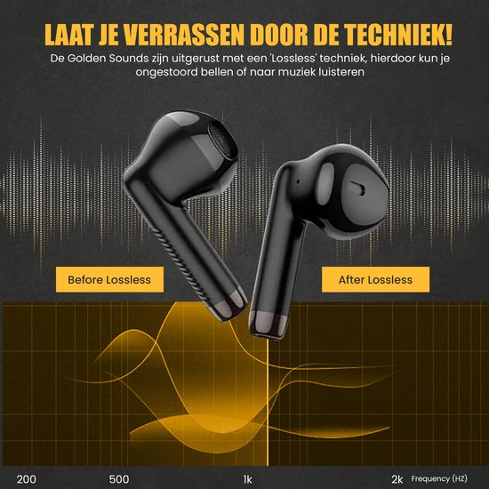 Golden Sound - Ecouteurs sans fil - Bluetooth 5.1 et adaptation universelle - avec étui de chargement et fonctions Smart Touch - pour le sport et les appels mains libres - plastique noir