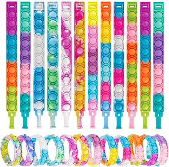 Partizzle 24x Fidget Toys Pop It Bracelets Kit - Bracelets à distribuer - Cadeaux de fin d'études - Pour les enfants et les tout-petits