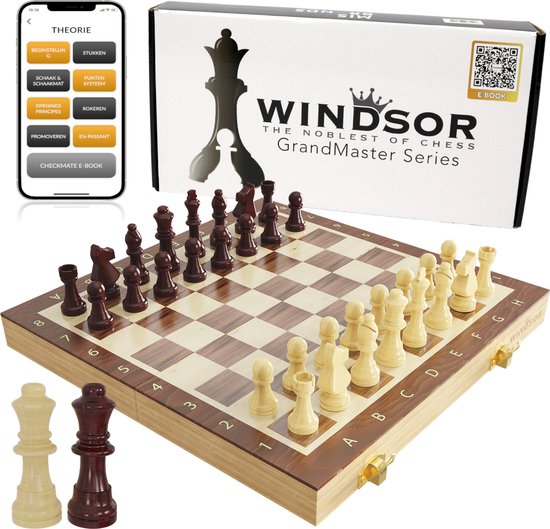 Échiquier Windsor - avec pièces - 30 cm - Annotations - Jeu d'échecs - Jeu d'échecs magnétique - Jeu d'échecs - Bois