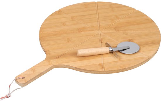 Excellent Houseware Planche à pizza avec coupe-pizza - bambou - 38 cm - double face - planche à pizza