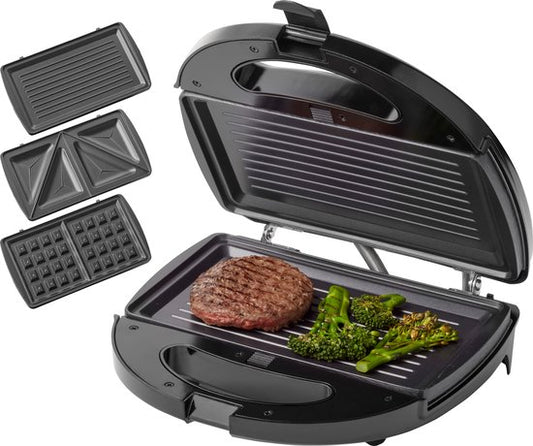 Tomado TGM2000B - Multigrill 3 en 1 - Avec plaques à sandwich et à gaufres - 750 watts - Noir