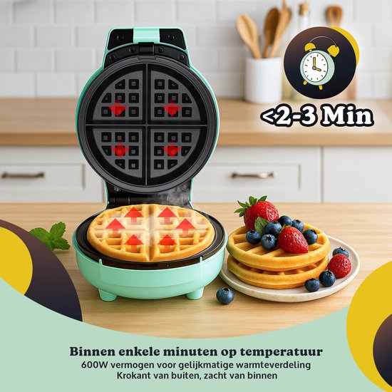 JAP Appliances Dough Joy Waffle Iron - Gaufrier pour 1 gaufre ronde - revêtement antiadhésif - témoin lumineux - Gaufres 16x16 cm - Vert