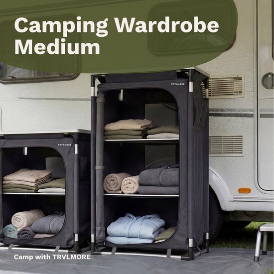 TRVLMORE Camping Cabinet XL - Cuisine de camping - Capacité de charge 90KG - Structure en aluminium - Pliable - Sac de transport inclus - 50x60x97CM - Gris