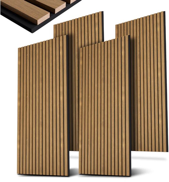 Panneaux muraux acoustiques - Lot de 4 - MDF et mousse PET insonorisants - Naturel foncé - 120 x 60 x 1.8 cm