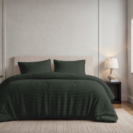 Zydante® Housse de couette Teddy Rib - 200x220 cm - Garden - avec 2 taies d'oreiller