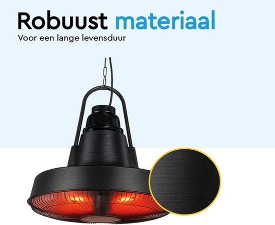 BRASQ Retro Chauffe-terrasse électrique suspendu - 3 niveaux de chaleur - avec télécommande - IP24 - étanche - intérieur et extérieur - 2000 W