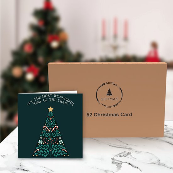 Giftmas Cartes de Noël - Cartes de vœux - 52 pièces - Avec enveloppes et autocollants - 10x10cm