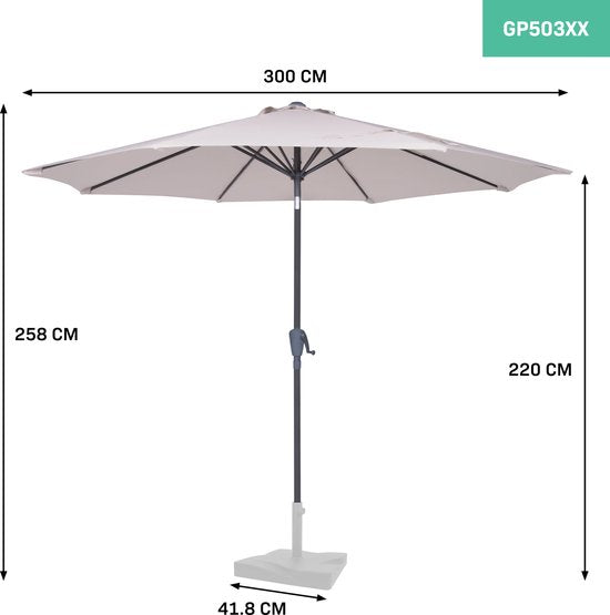 VONROC Premium Parasol à manche Recanati Ø300cm - Housse de protection incluse - Parasol rond - Inclinable - Toile résistante aux UV - Beige