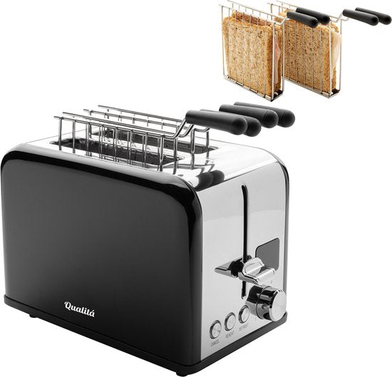 Qualitá® Grille-pain avec clips pour sandwichs grillés - Grille-pain rétro - Grille-sandwichs - Appareil à croque-monsieur - acier inoxydable/noir