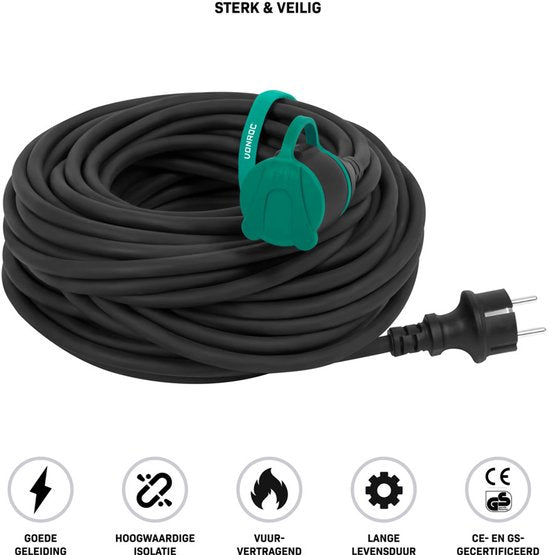 VONROC PRO Câble d'extension 25m - IP44 - Câble néoprène H07RN-F 3x1,5 mm² - Avec attache de câble (câble d'extension)