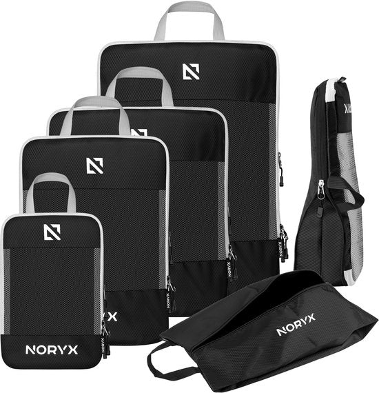 Noryx Packing Cubes 6-Piece Set - With Compression Zips - Suitcase & Backpack Organiser Set - Travel Compression - Luggage Organisers - Compression Clothing Cube