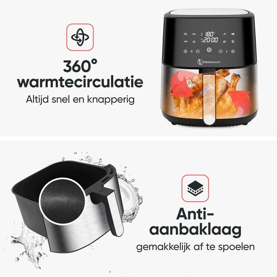 Kitchenwell AirFryer - Friteuse à air chaud - Capacité 8L - 80-200℃ - Minuteur - 1800W - Noir