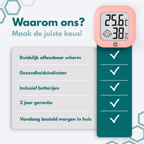 Ease Electronicz Hygromètre - Station météo - Humidimètre - Thermomètre pour l'intérieur - Pile et bande adhésive incluses