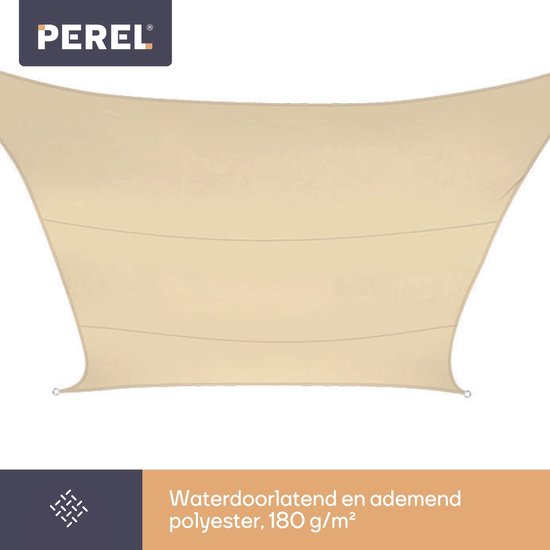 Perel Toile d'ombrage, perméable à l'eau, perméable à l'air, 3,6 x 3,6 m, 180 g/m², HDPE, carré, champagne