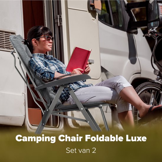 TRVLMORE Chaises de camping de luxe - pliables - 2-Pack - Capacité de charge 150KG - Sac de transport inclus - Chaise pliante - Chaise de camping - Chaise pliante - Gris