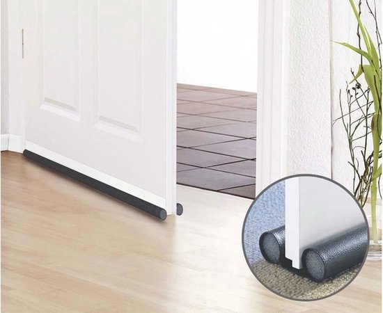 Double coupe-courant d'air pour portes - 2 pièces - 95 cm - Réglable - Gris - Bande coupe-courant d'air - Coupe-courant d'air - Coupe-courant d'air - Rouleau de porte - Coupe-courant d'air - Coussin de porte - Isolation de la porte - Universel
