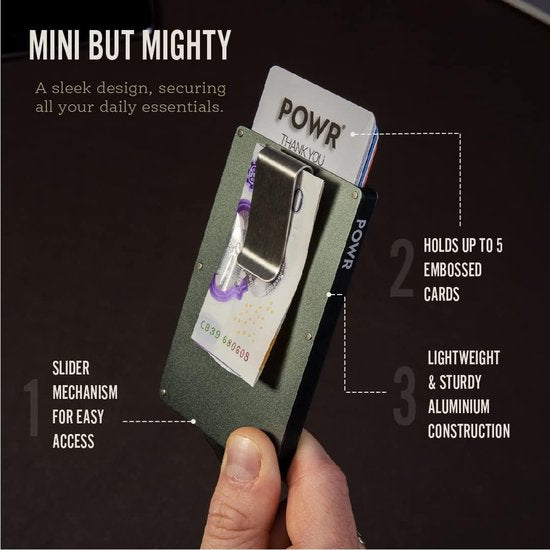 Powr RFID Wallet - Smart Wallet - Slim Wallet - Card Holder Cards - Card Holder with Money Clip - Anti-theft - Titanium - NFC Blocker