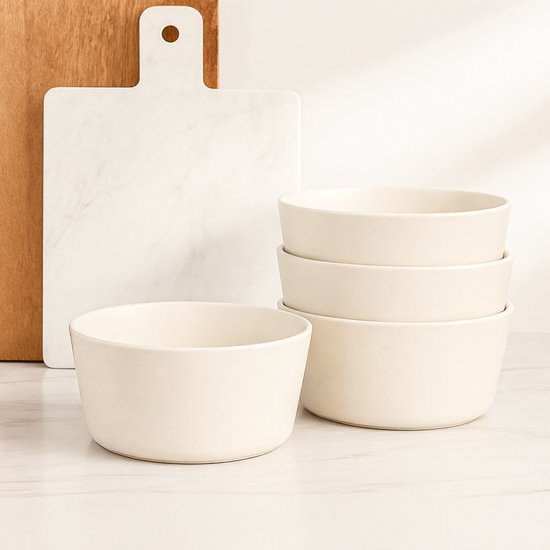 Service de vaisselle Luft 6 personnes - Service d'assiettes de restaurant - Bols - Assiettes plates - Moderne - Faïence massive, céramique - Crème/beige/blanc - 18 pièces