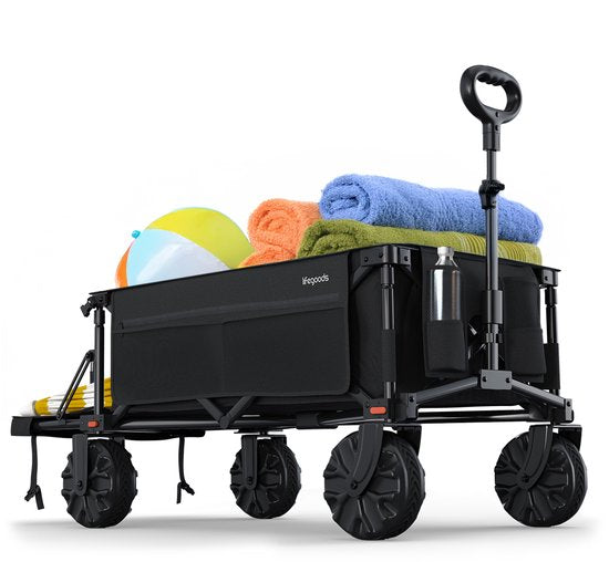 LifeGoods Wagon - Wagon pliable - 130KG - 200L - pliable - avec housse de protection - noir