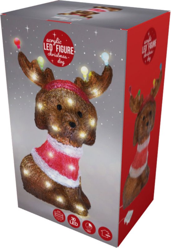 Chien de Noël avec LED - Acrylique - 35cm