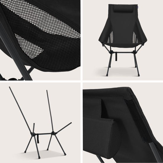 TRVLMORE Chaise de camping - pliable - capacité de charge 120KG - sac de transport inclus - chaise pliante - chaise de pêche - chaise de camping - chaise pliante - noir