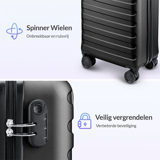 Nohrd Hand Luggage Suitcase - Black - Travel Suitcase with Wheels - 55x35x20 cm - Hand Luggage Trolley Lightweight - Travel Suitcases - Wheeled Trolley - Suitcases