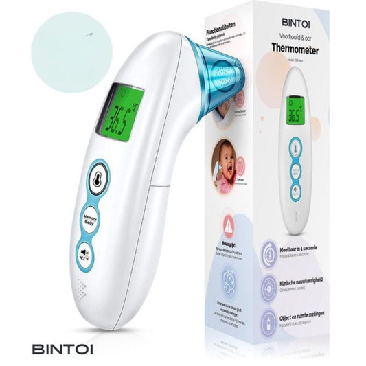 Thermomètre auriculaire digital Bintoi® X100- frontal infrarouge - Indicateur de température - médical pour adultes et bébés - Mesure instantanée en 1 seconde - Piles incluses - blanc