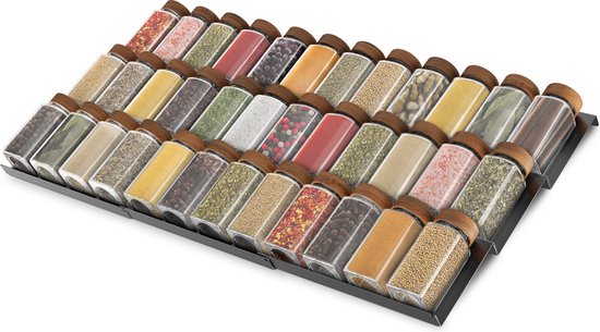 Soothe Spice Rack Drawer for 36 Spice Pots - Pull-out - 9 Set - Spice Organiser - Spice Rack - Acier inoxydable