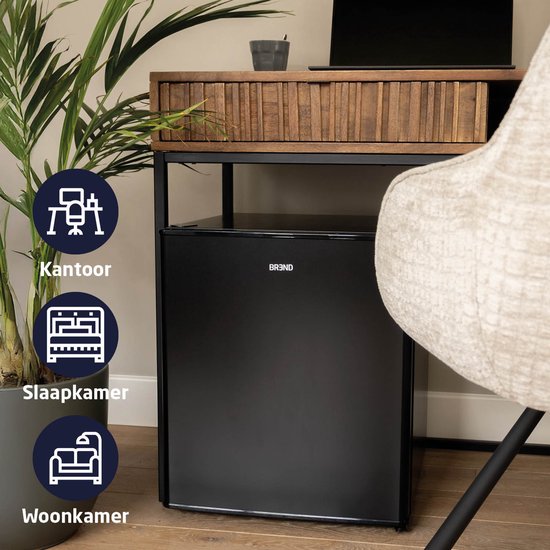 BREND BR-2241 Mini réfrigérateur avec congélateur - 42 + 5 litres - Réfrigérateur-congélateur - Eclairage LED - Noir - Idéal pour le bureau, le camping et la chambre à coucher