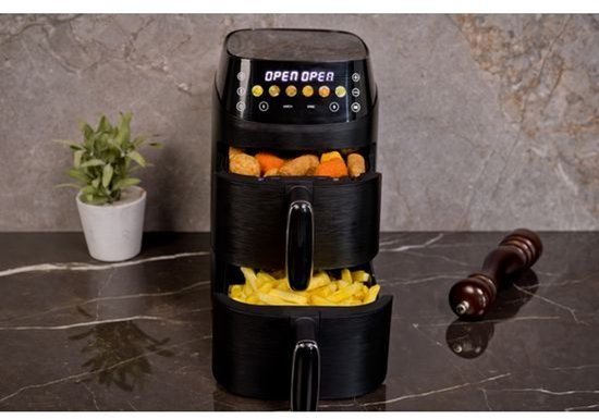Nexxt Double Stack Airfryer - 2x 2.5L - Compact et peu encombrant - 2 plats à la fois - Idéal pour les petites cuisines