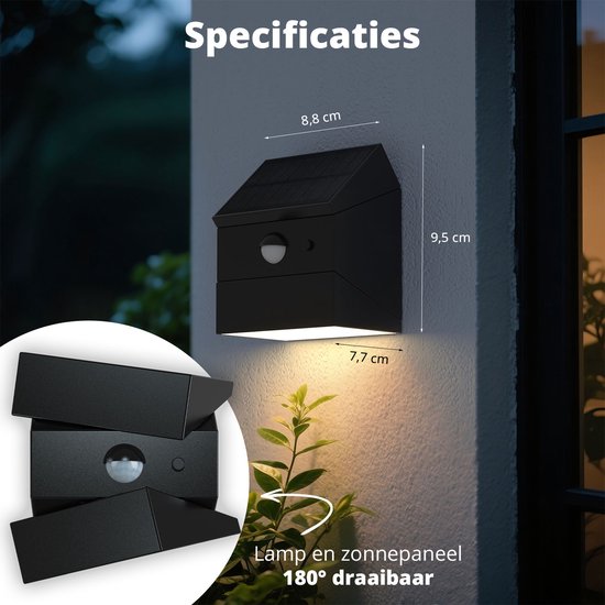 FlinQ Solar TwistCube 2-pack - Transformable en 4 formes - Applique solaire d'extérieur - Lampe solaire d'extérieur avec détecteur de mouvement - Lampe de jardin LED avec détecteur jour et nuit - Eclairage extérieur