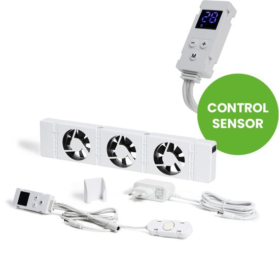 SpeedComfort Radiator Fan with Control Sensor - Mono Set (1x) - Chauffage plus rapide - Jusqu'à 22% d'économies d'énergie - Convient aux pompes à chaleur - Vitesses multiples - Simple à installer - Silencieux - Dutch Product - White