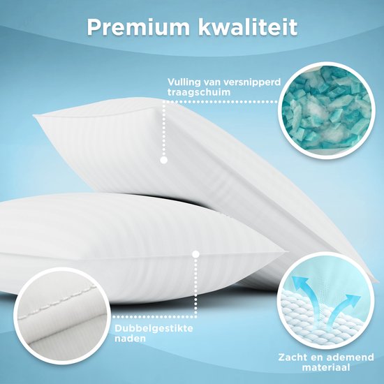 CozySense® Pillow - Lot de 2 - 50x70 CM - Oreiller de sommeil avec mousse à mémoire de forme - rembourrage ajustable et housse amovible 100% coton - Oreiller - Pour les dormeurs sur le côté, le ventre et le dos