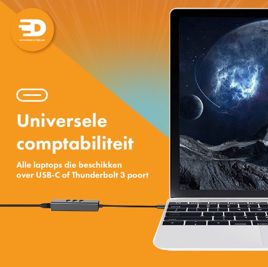 Drivv. Adaptateur USB C vers Ethernet avec 3 ports USB 3.0 - 100/1000 MBps - Adaptateur Internet - Adaptateur réseau